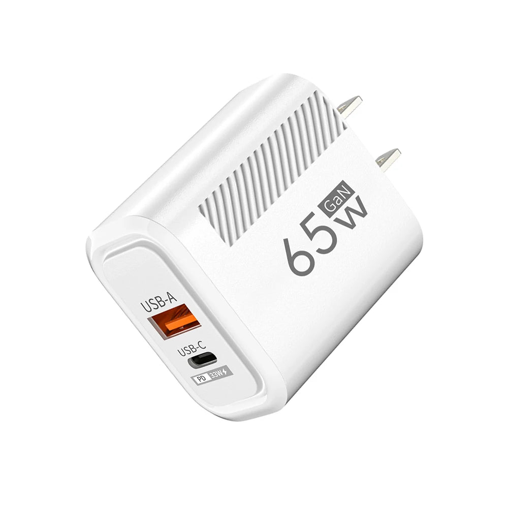 Cargador GaN 65W — USB-C y USB-A