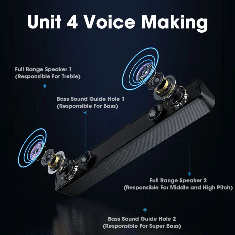 Soundbar Compacto — Bluetooth 5.0