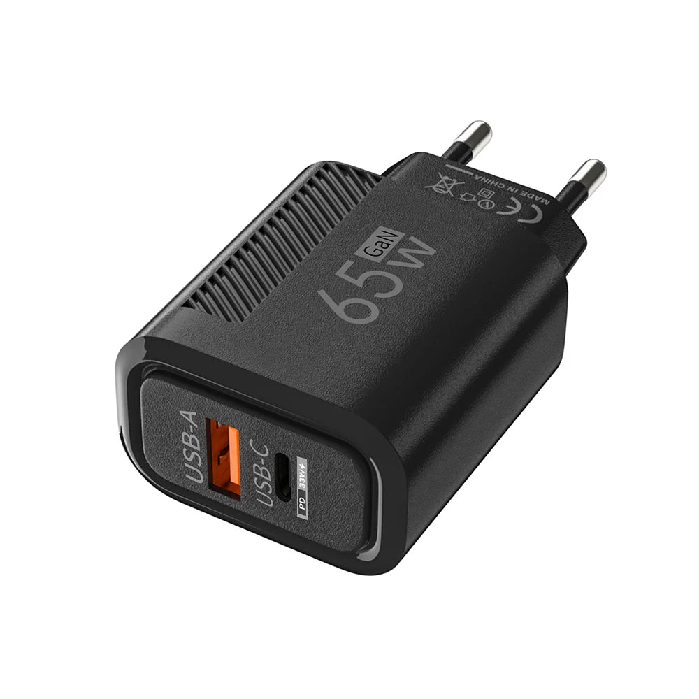 Cargador GaN 65W — USB-C y USB-A