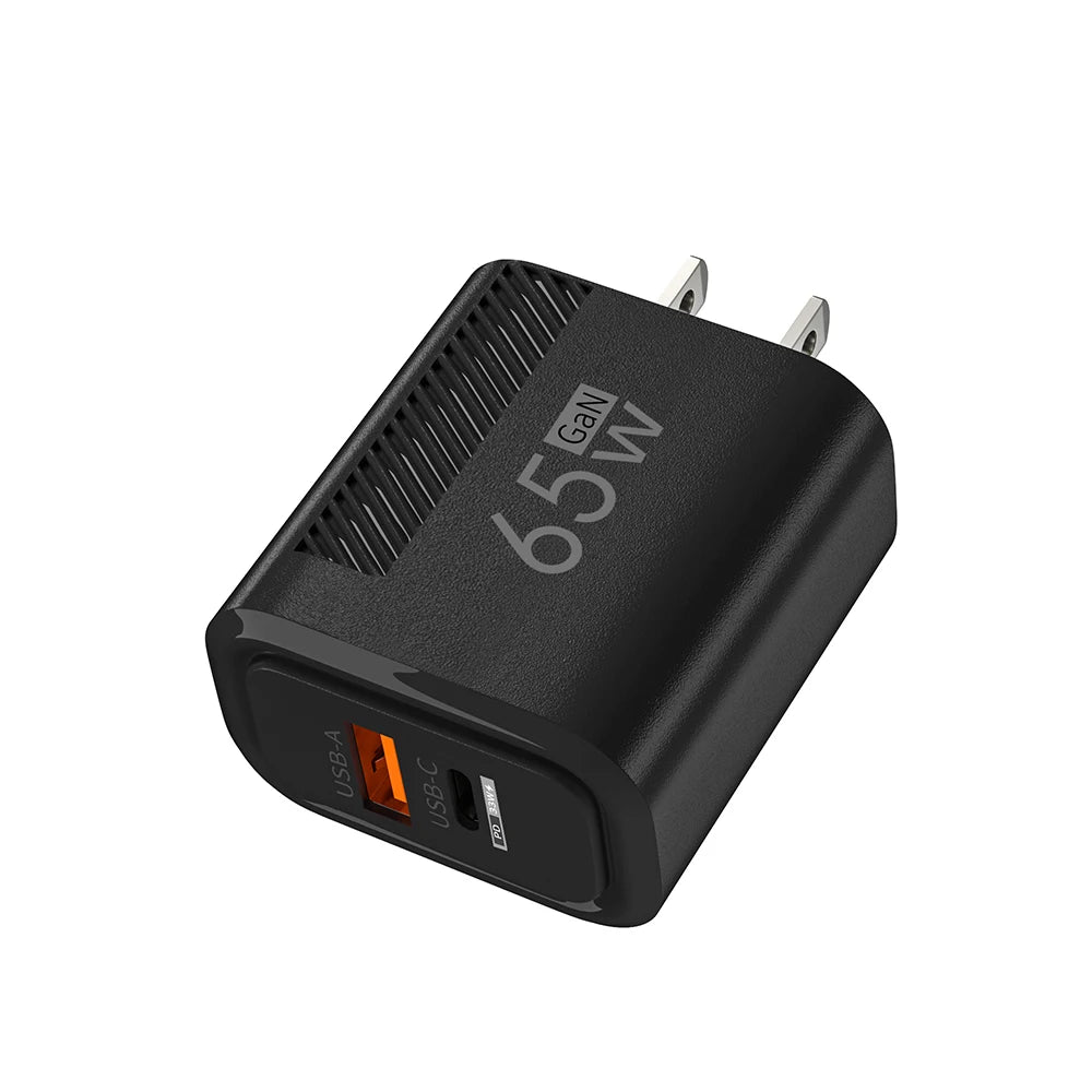 Cargador GaN 65W — USB-C y USB-A