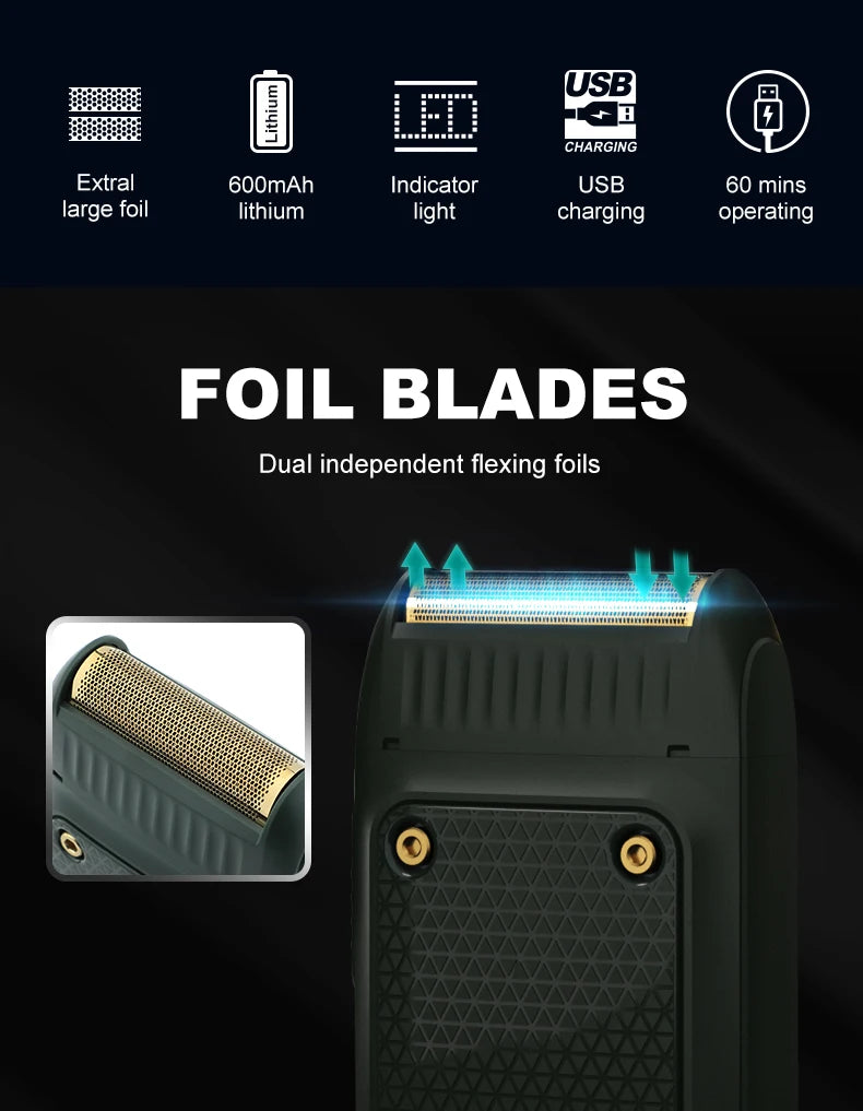 Afeitadora Eléctrica de Lámina — con Trimmer y Kit de Viaje